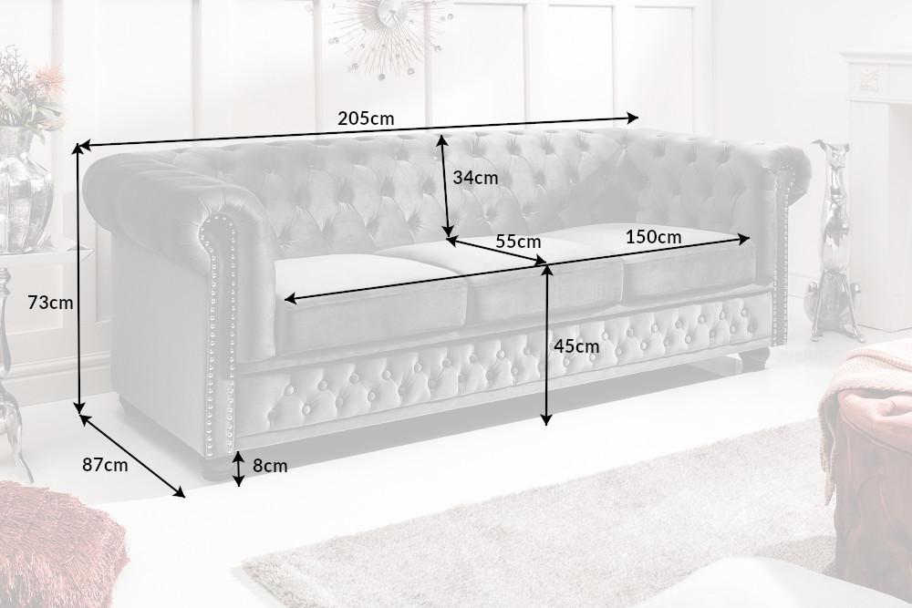 Sofa Chesterfield 3 osobowa aksamit szary / 40482 / INVICTA INTERIOR