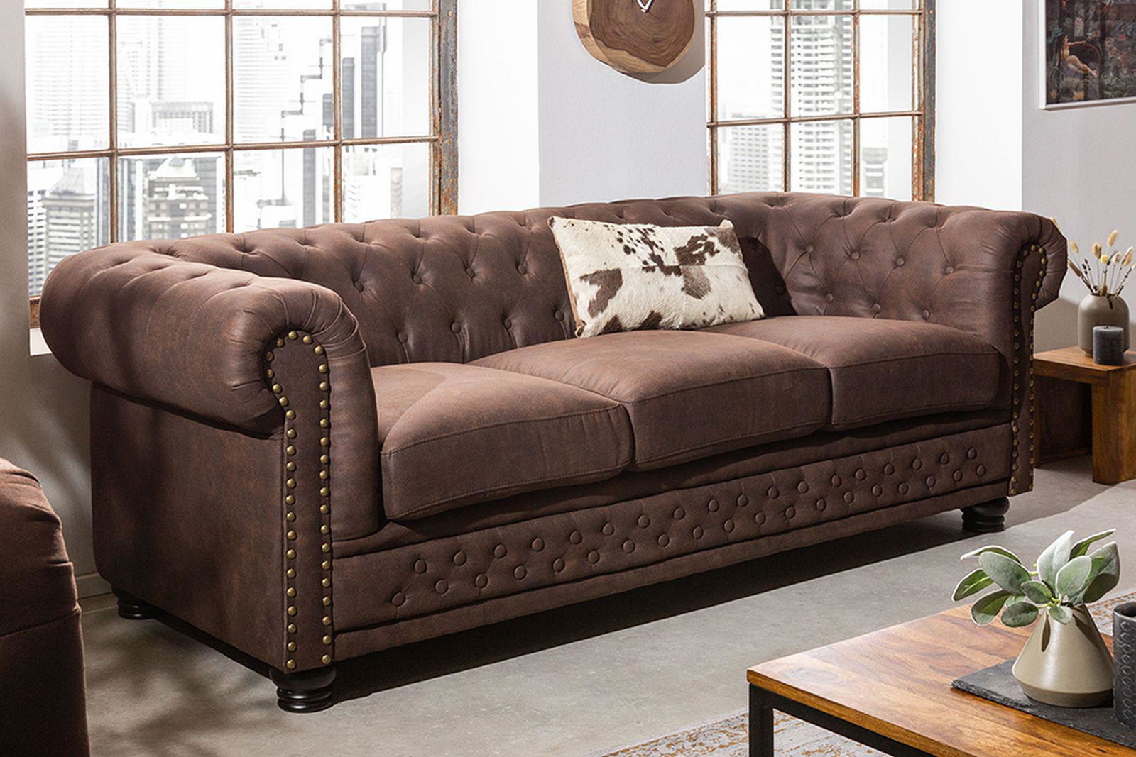 Sofa Chesterfield  3 osobowa  brąz  / 40652 / INVICTA INTERIOR