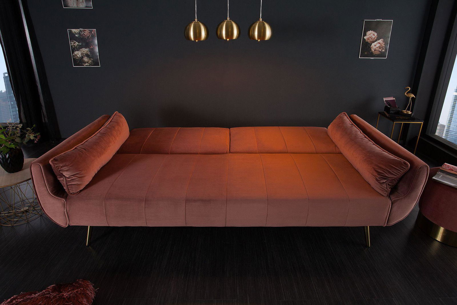 Sofa ROZKŁADANA DIVANI RÓŻOWA AKSAMIT / 39479 / 40091 / INVICTA INTERIOR