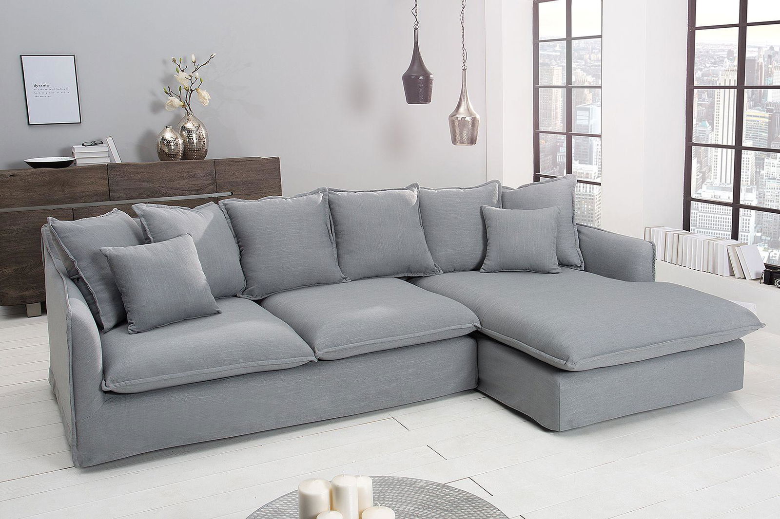 Sofa narożna Heaven lniana szara / 37647 / INVICTA INTERIOR