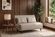 Beżowa sofa z funkcją spania 140 cm w tkaninie aksamit z drewnianymi nóżkami i poduszkami