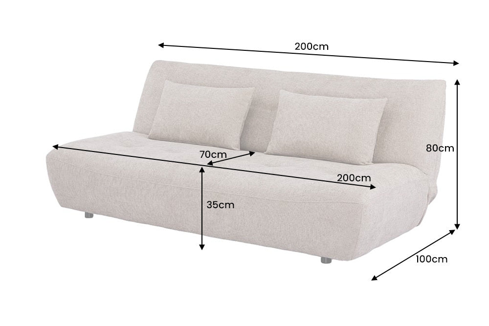 Zielona sofa 200 cm z funkcją spania w tkaninie chenille z dwiema poduszkami dekoracyjnymi