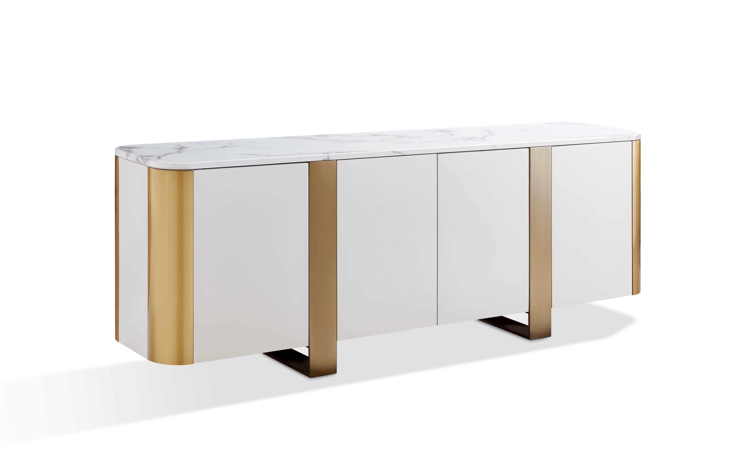 Nowoczesna komoda – złote nogi, zaokrąglone narożniki, fronty push to open”