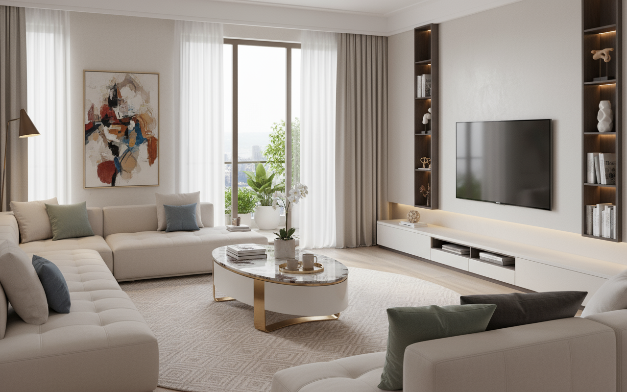 Nowoczesny stolik kawowy biały na złotych nogach z owalnym marmurowym blatem