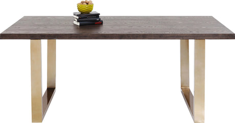 Stół Osaka 180 cm, blat fornirowany optyka jesion, złota stalowa podstawa