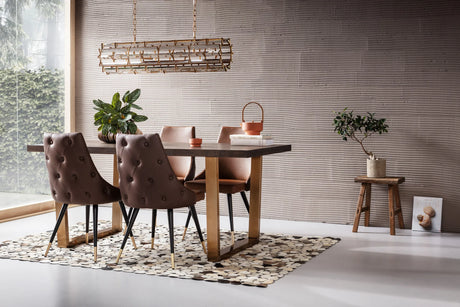 Stół Osaka 180 cm, blat fornirowany optyka jesion, złota stalowa podstawa