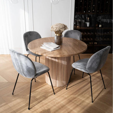 Stół Hygge z okrągłym blatem kamiennym Travertine  / 110 cm / MH