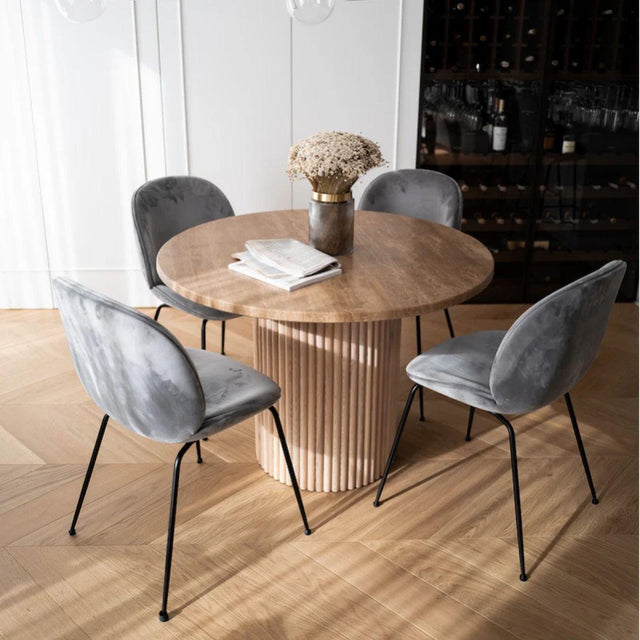 Stół Hygge z okrągłym blatem kamiennym Travertine  / 110 cm / MH