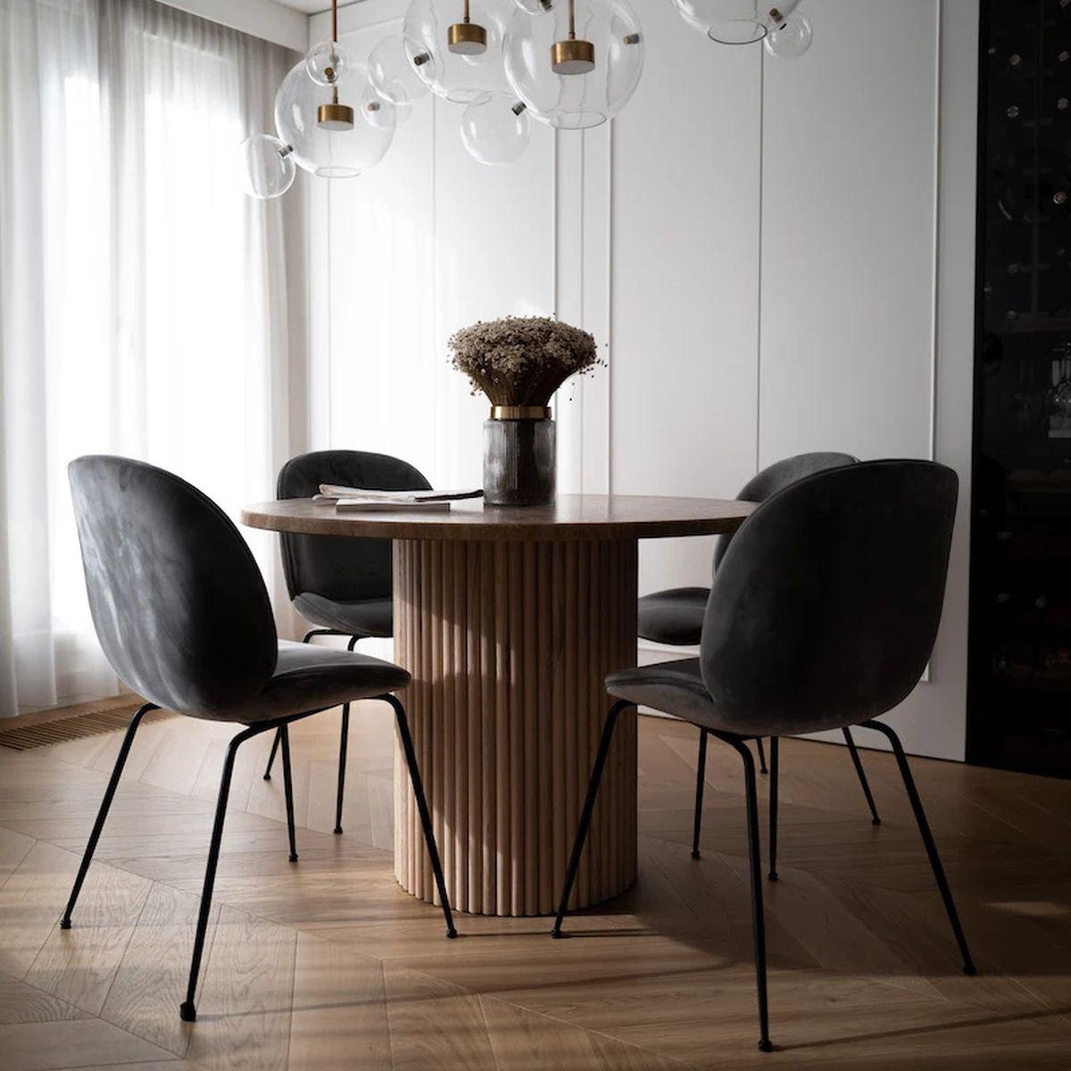 Stół Hygge z okrągłym blatem kamiennym Travertine  / 110 cm / MH