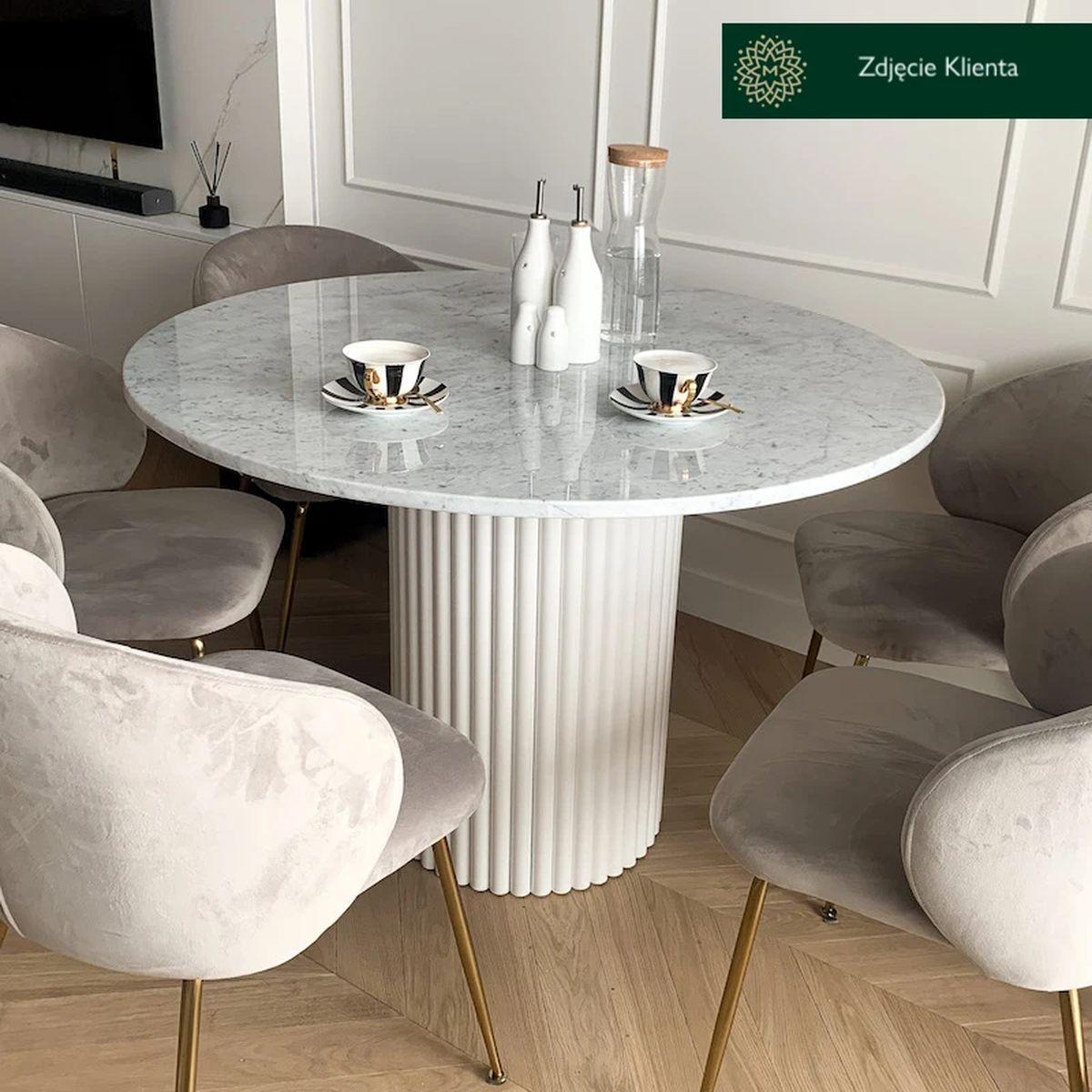 Stół Hygge z okrągłym marmurowym blatem Bianco Carrara / 110 cm / MH