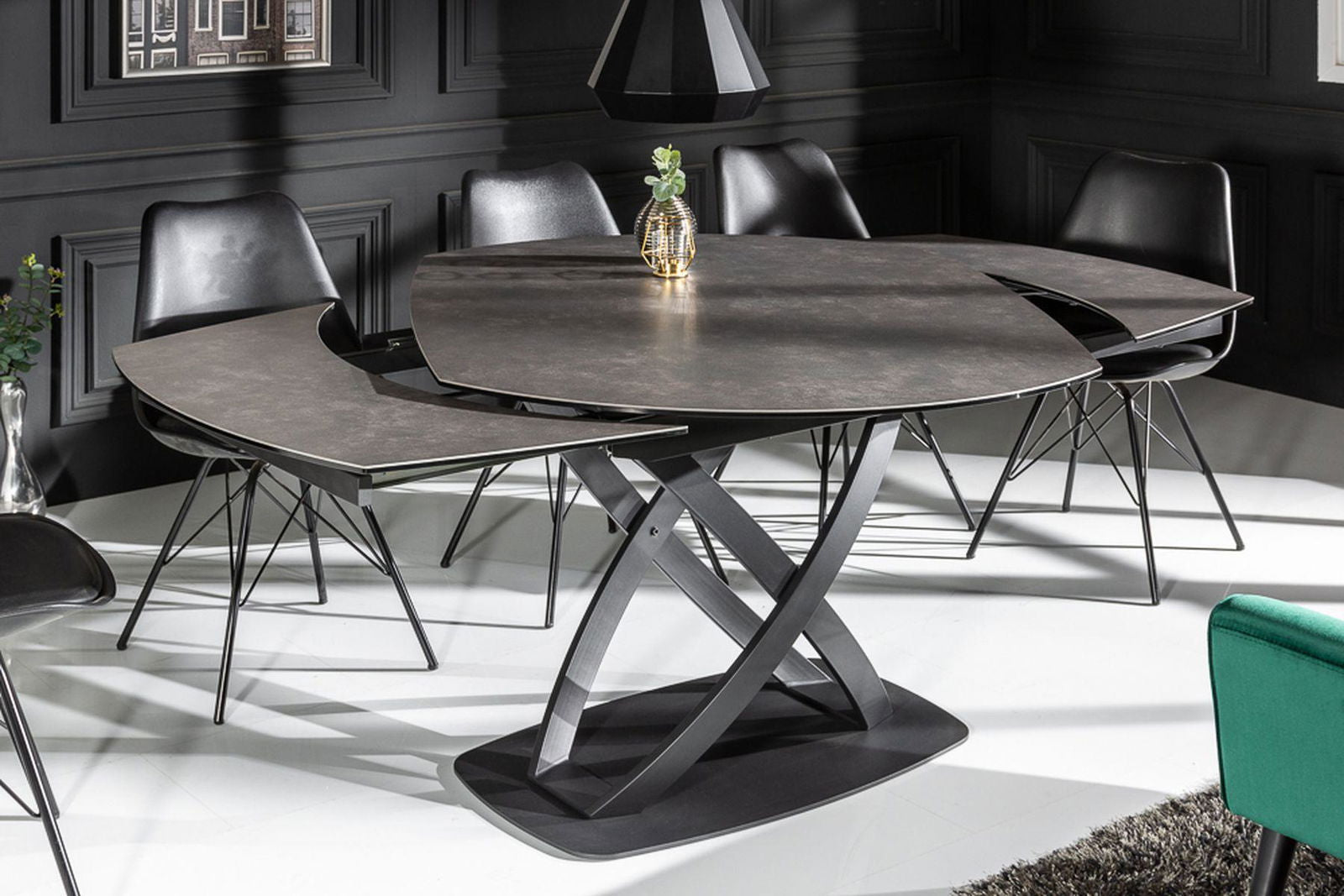 Stół  INCEPTION 130-190 cm rozkładany, obrotowy optyka antracyt   41398  / INVICTA INTERIOR