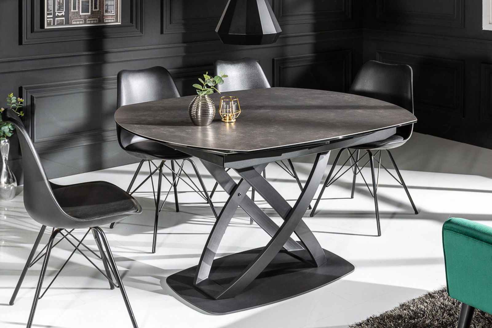 Stół  INCEPTION 130-190 cm rozkładany, obrotowy optyka antracyt   41398  / INVICTA INTERIOR
