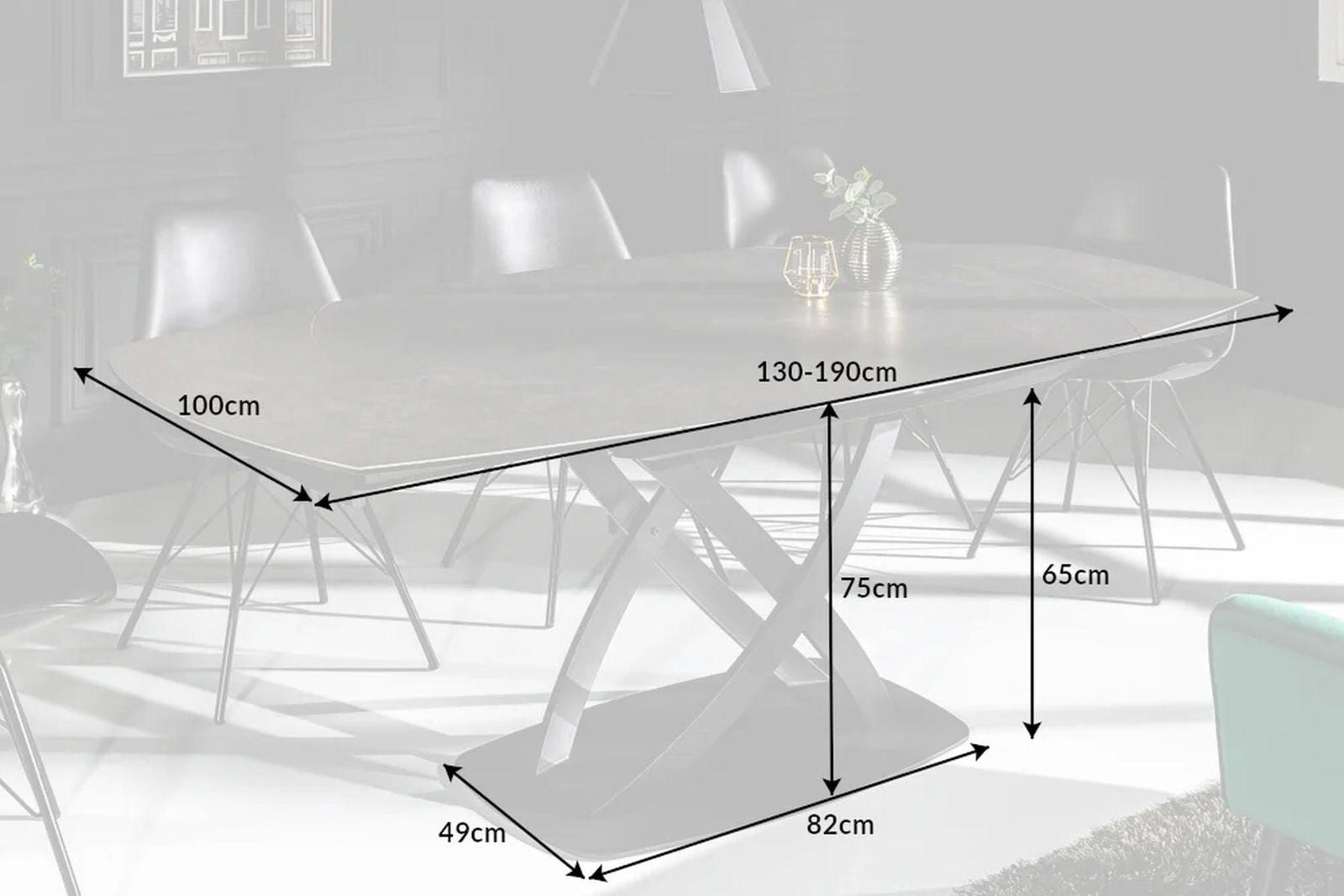 Stół  INCEPTION 130-190 cm rozkładany, obrotowy optyka antracyt   41398  / INVICTA INTERIOR
