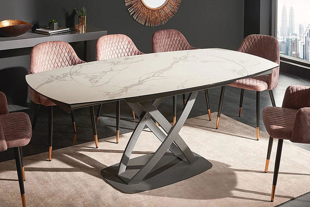 Stół  INCEPTION 130-190 cm rozkładany, obrotowy optyka biały marmur  41450  / INVICTA INTERIOR