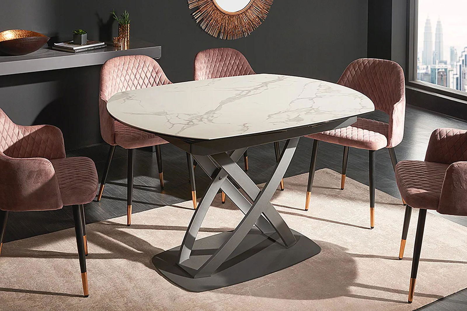 Stół  INCEPTION 130-190 cm rozkładany, obrotowy optyka biały marmur  41450  / INVICTA INTERIOR
