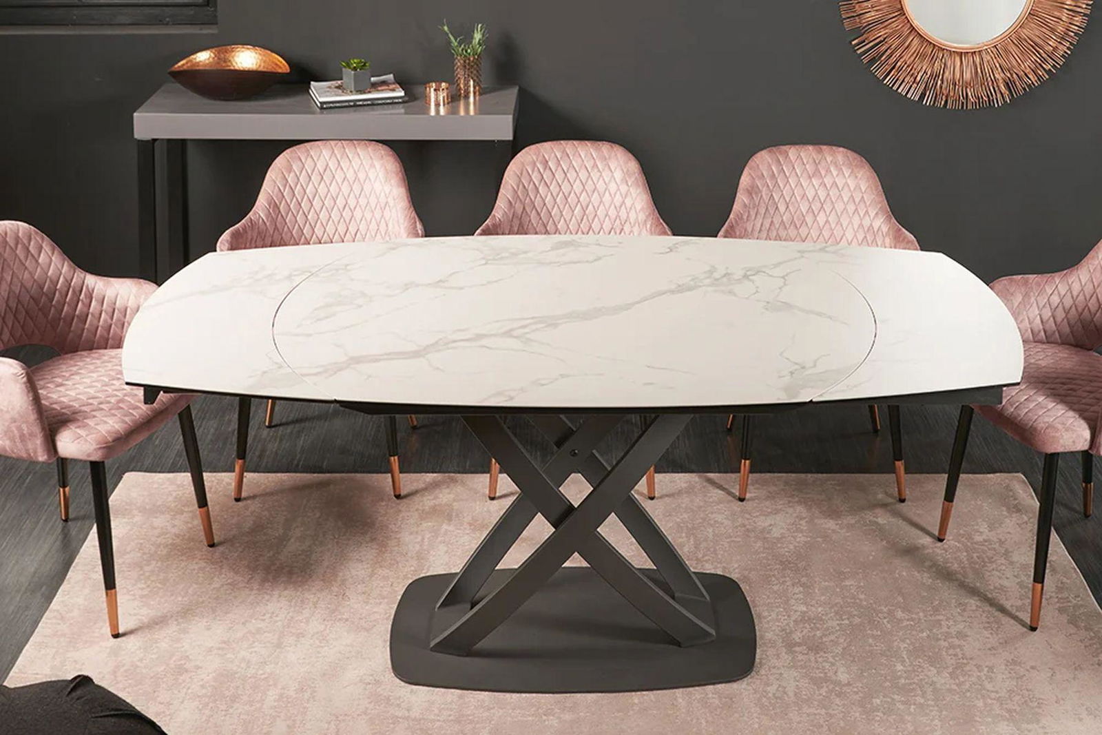 Stół  INCEPTION 130-190 cm rozkładany, obrotowy optyka biały marmur  41450  / INVICTA INTERIOR