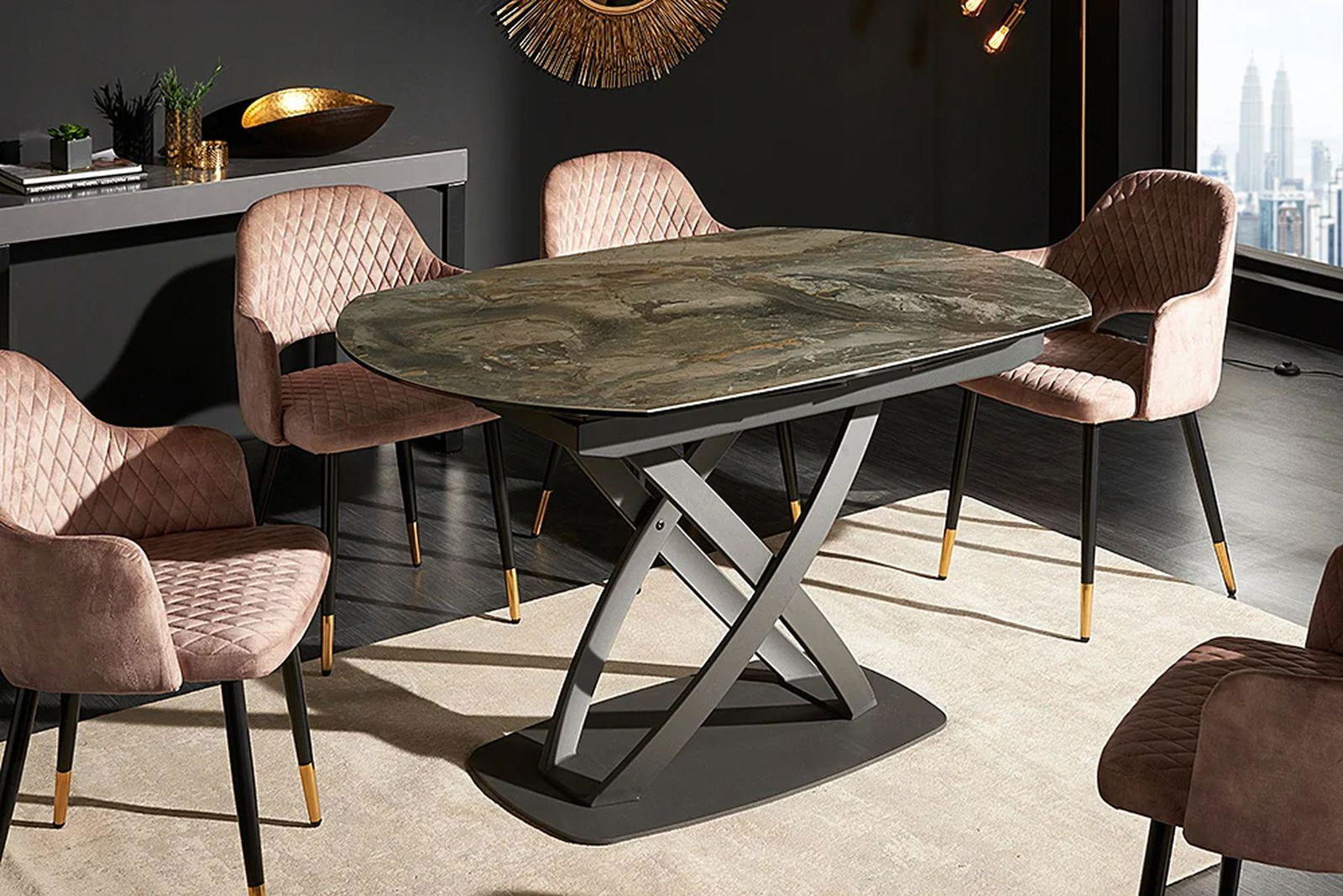Stół  INCEPTION 130-190 cm rozkładany, obrotowy optyka marmur  41451  / INVICTA INTERIOR