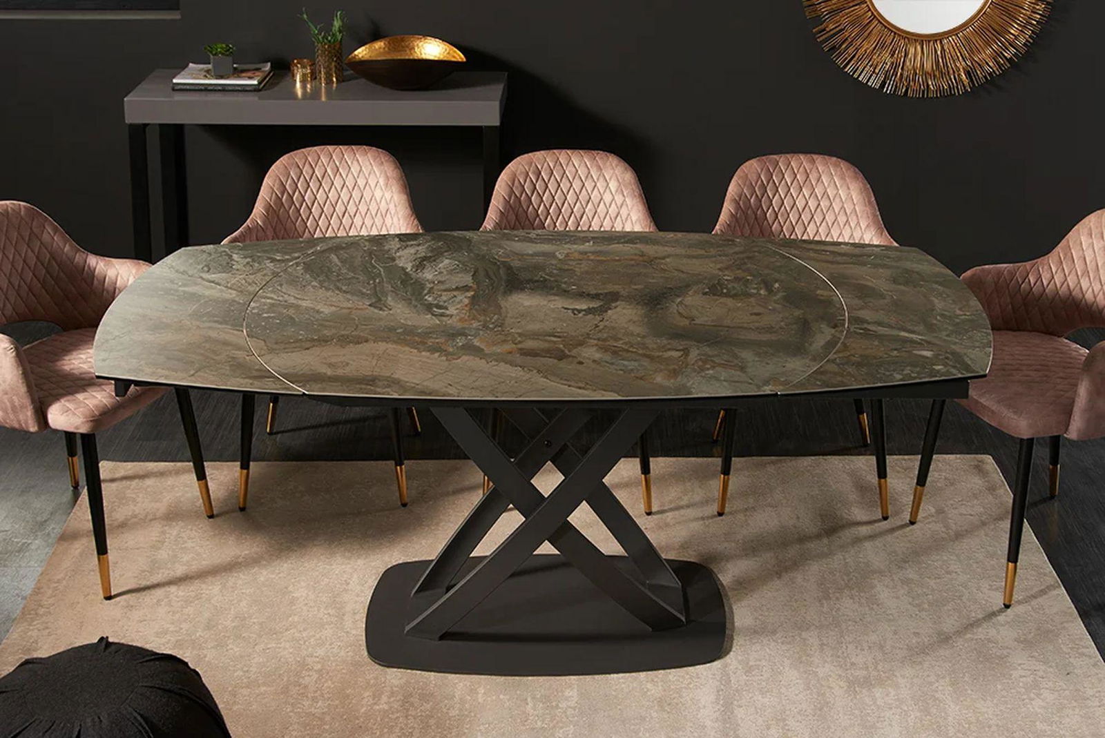 Stół  INCEPTION 130-190 cm rozkładany, obrotowy optyka marmur  41451  / INVICTA INTERIOR