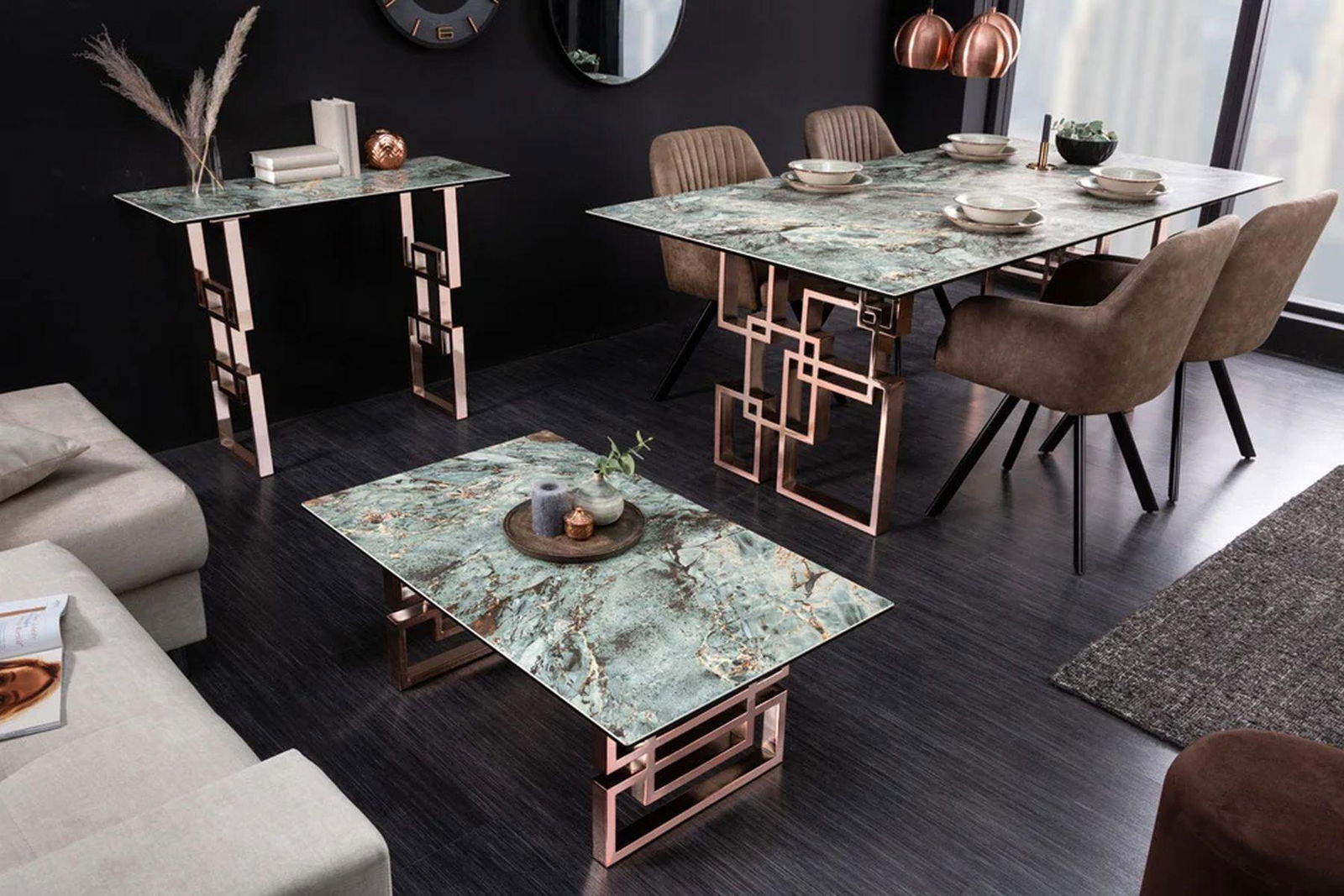 Stół do jadalni Atlantis 200cm optyka turkusowy marmur / 41748  / INVICTA INTERIOR