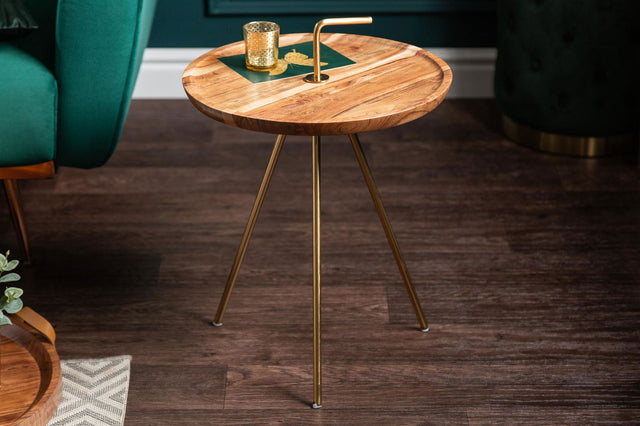 Stolik SimplyClever 41cm Akacja + złoto/ 39502  / INVICTA INTERIOR