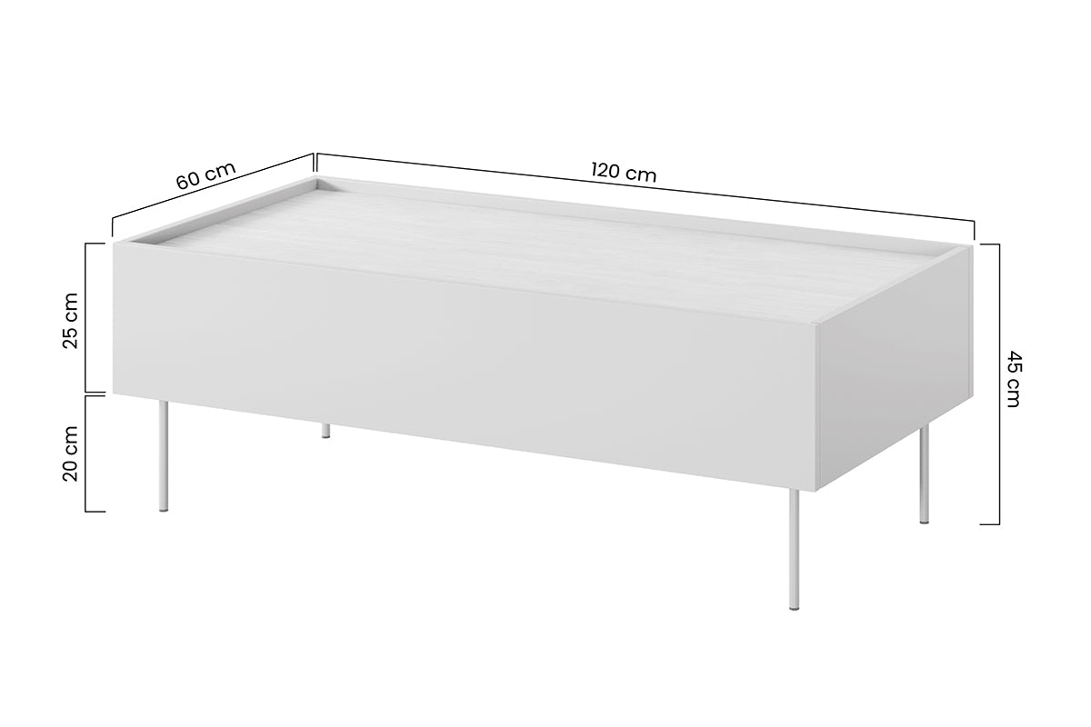 Stolik kawowy Desin z szufladami i metalowymi nogami 120 cm - ceramic red / dąb nagano