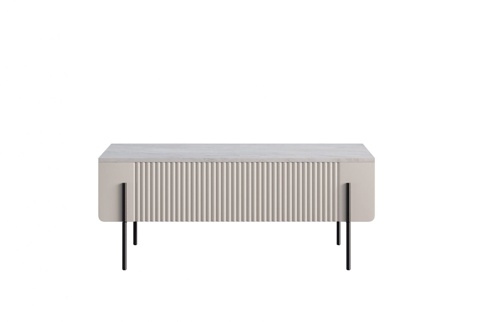 Stolik kawowy Malmi 100 cm z szufladami - kaszmir / crema bianca / czarne nóżki