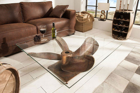 Stolik kawowy Ocean MIEDZIANY ZE SZKLANYM BLATEM 85 CM / 39254  / INVICTA INTERIOR