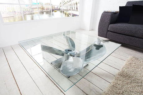 Stolik kawowy Ocean SREBRNY ZE SZKLANYM BLATEM 85 CM / 36469T  / INVICTA INTERIOR