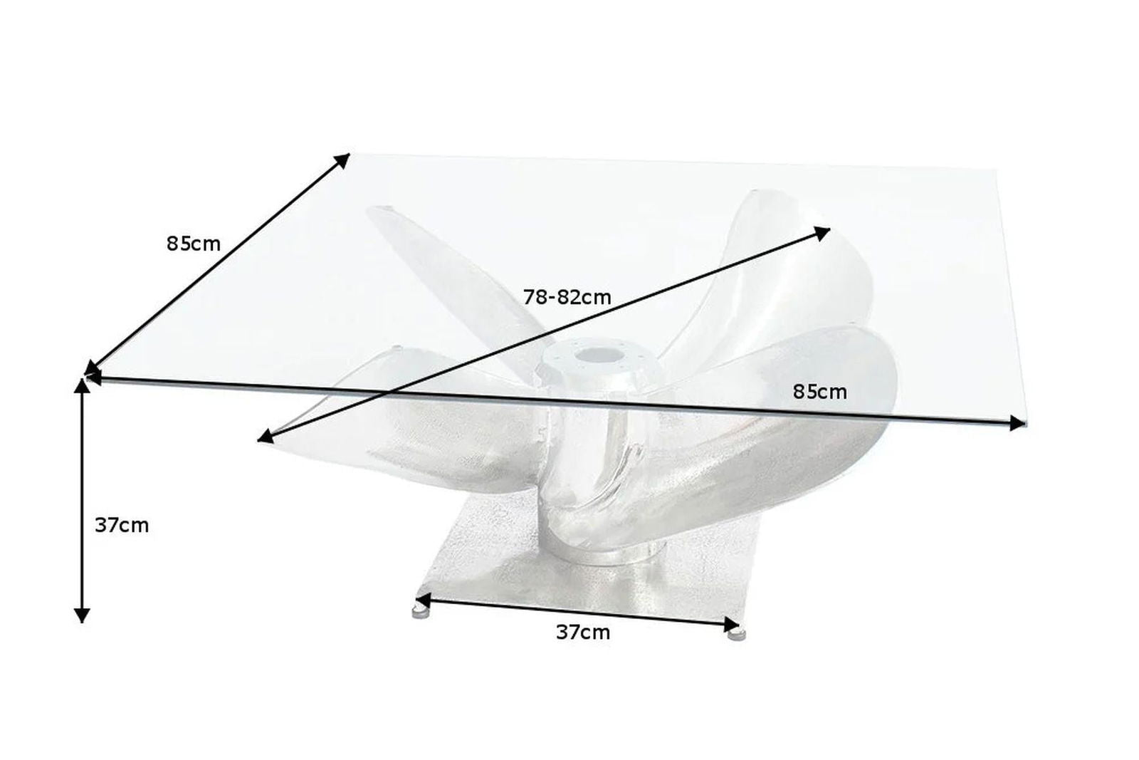 Stolik kawowy Ocean SREBRNY ZE SZKLANYM BLATEM 85 CM / 36469T  / INVICTA INTERIOR