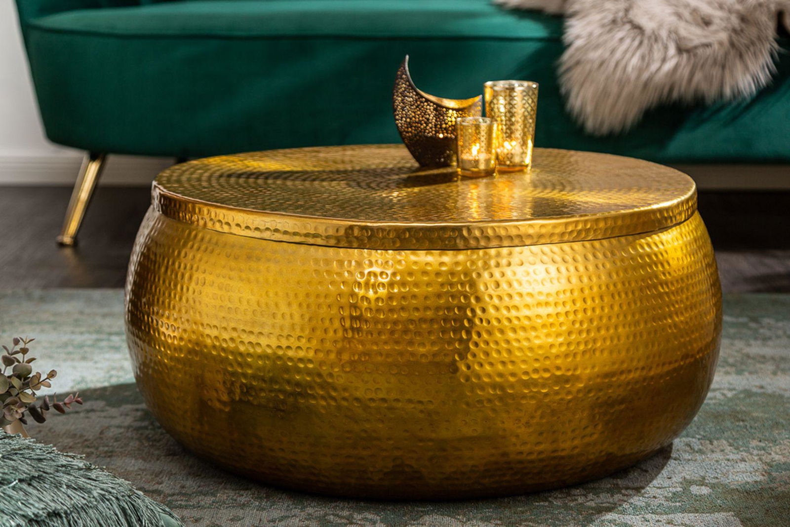Stolik kawowy Orient Storage 70cm aluminium złoty / 40231  / INVICTA INTERIOR