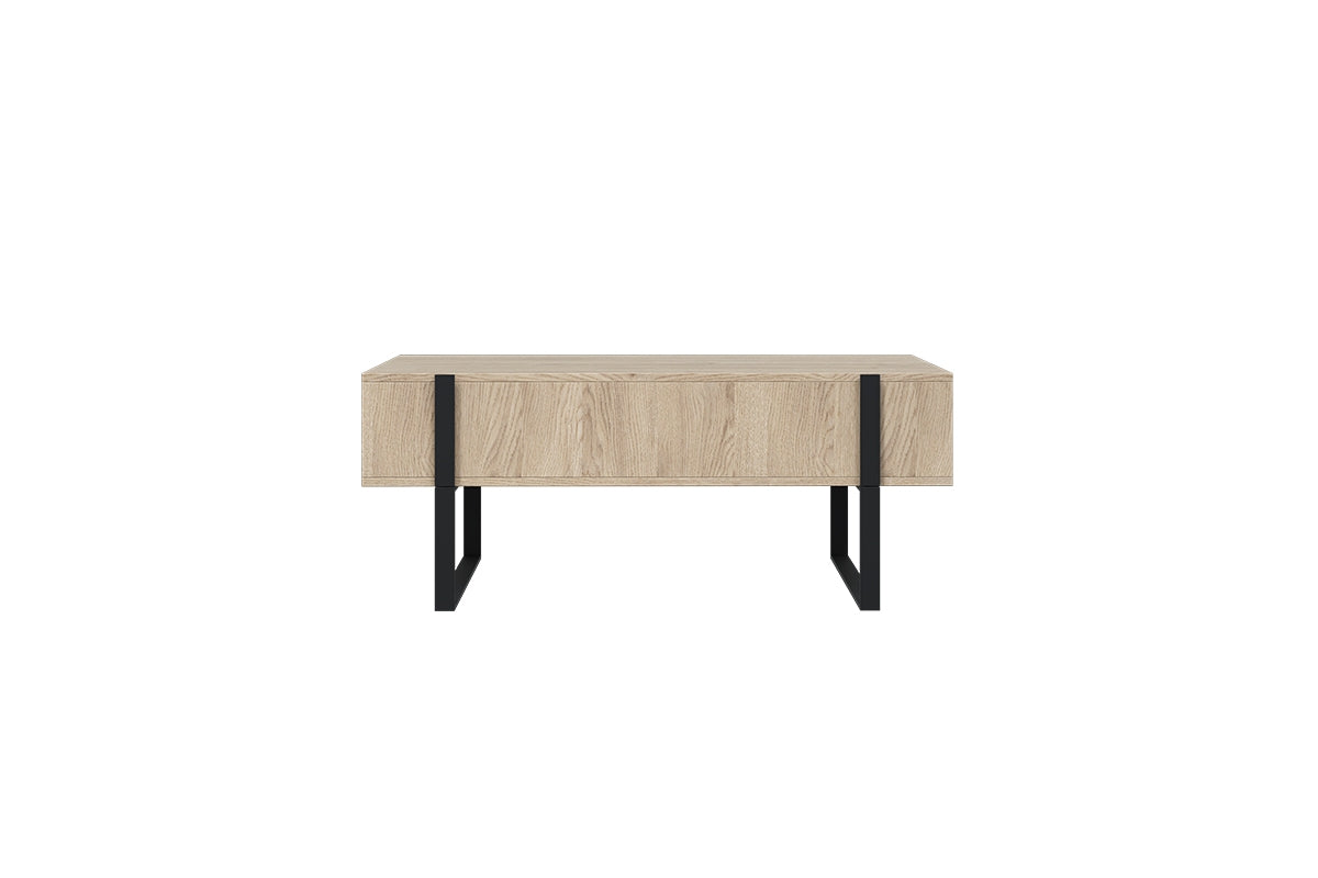 Stolik kawowy Verica z szufladami i metalowymi nogami 120 cm - dąb biszkoptowy / czarne nóżki