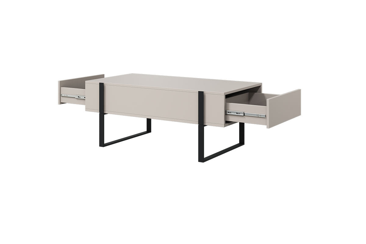 Stolik kawowy Verica z szufladami i metalowymi nogami 120 cm - kaszmir / czarne nóżki