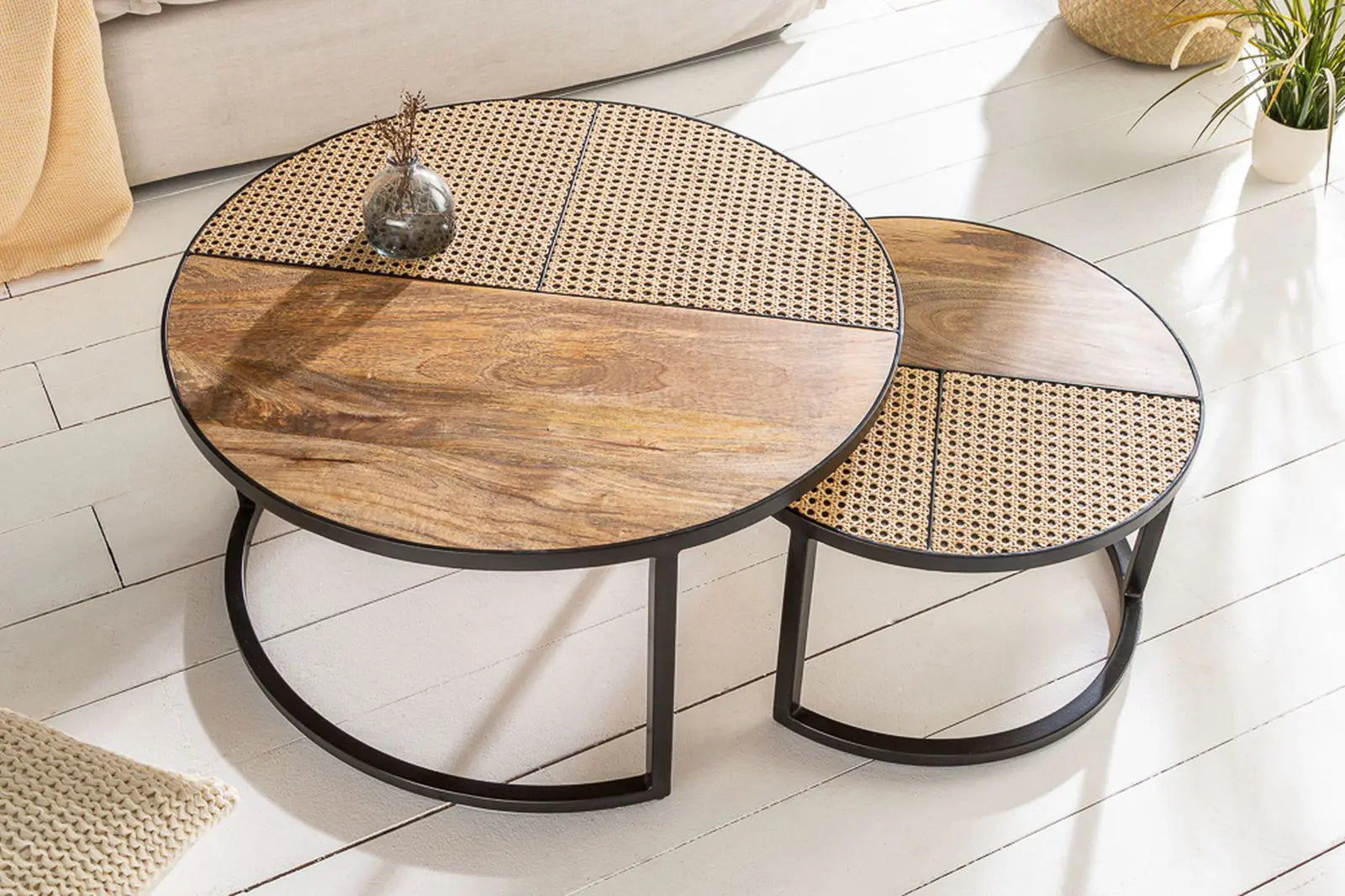 Stolik kawowy Vienna Lounge zestaw 2 okrągłych Mango / 40135  / INVICTA INTERIOR