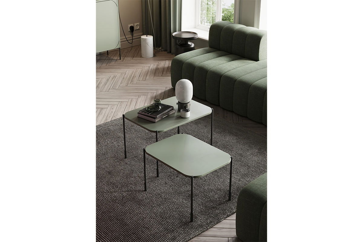 Stolik kawowy prostokątny Sonatia na metalowych nogach 70 cm - oliwka