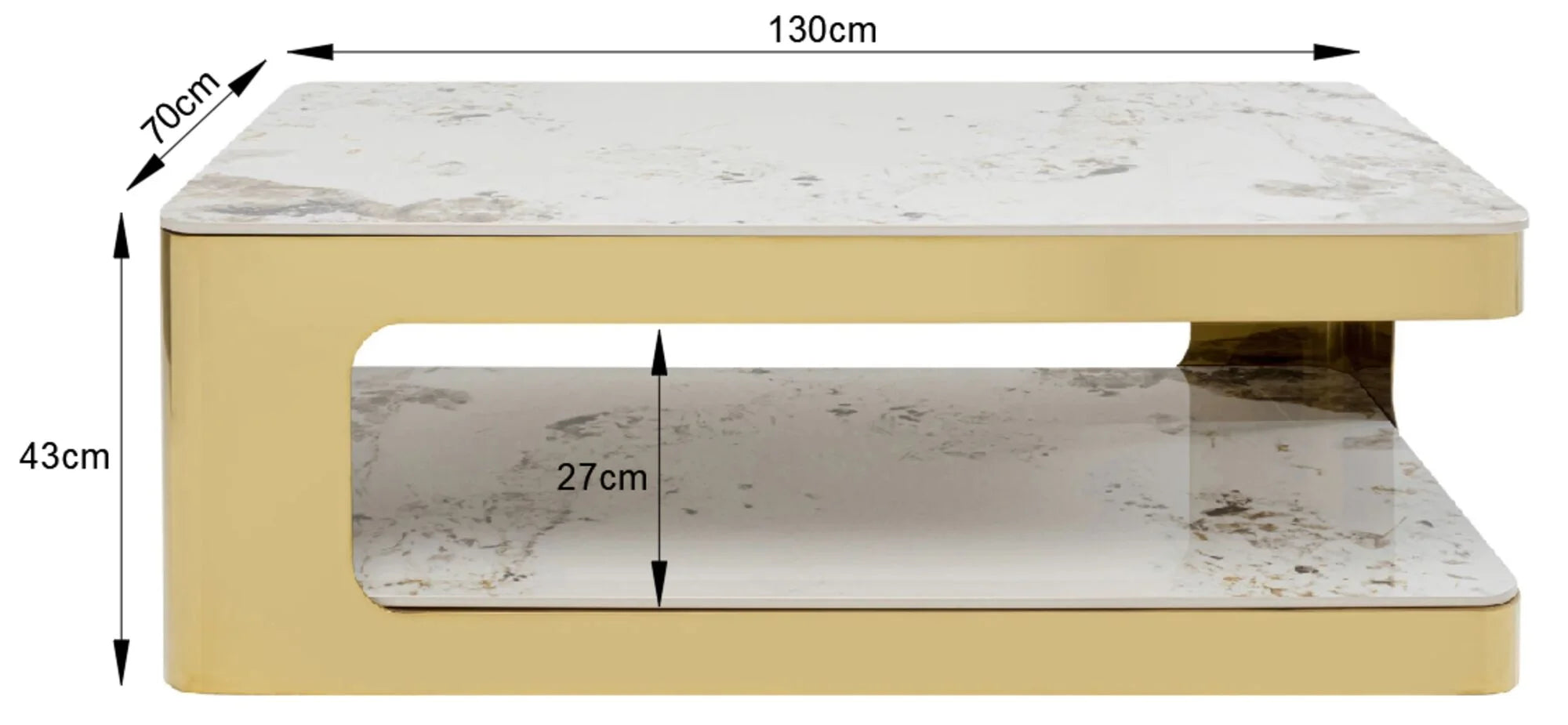 Nowoczesny biało-złoty prostokątny stolik kawowy z ceramicznym blatem 