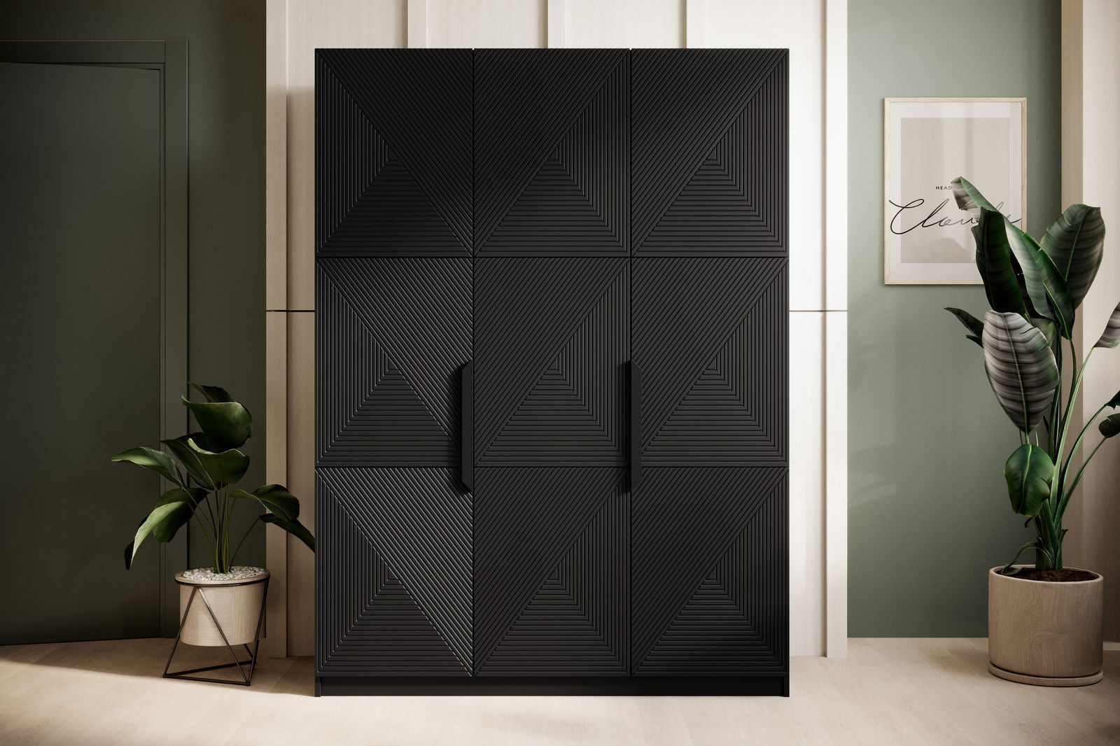Szafa Asha 150 cm z metalowymi uchwytami - czarny mat / czarne uchwyty