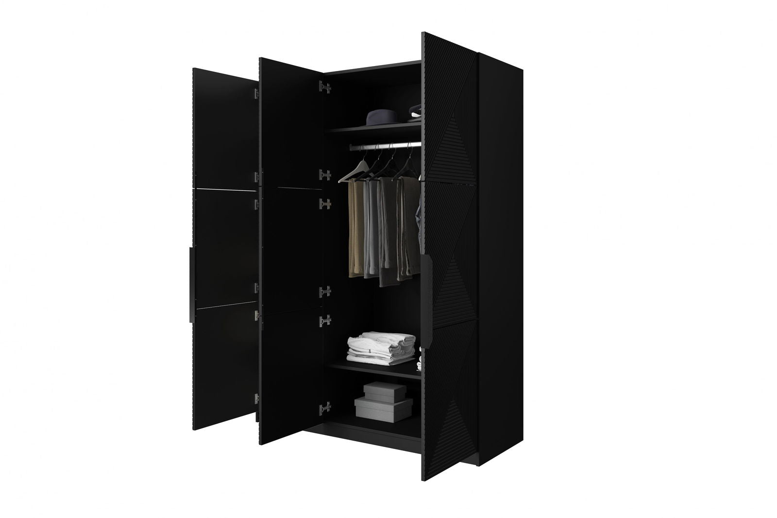 Szafa Asha 150 cm z metalowymi uchwytami - czarny mat / czarne uchwyty