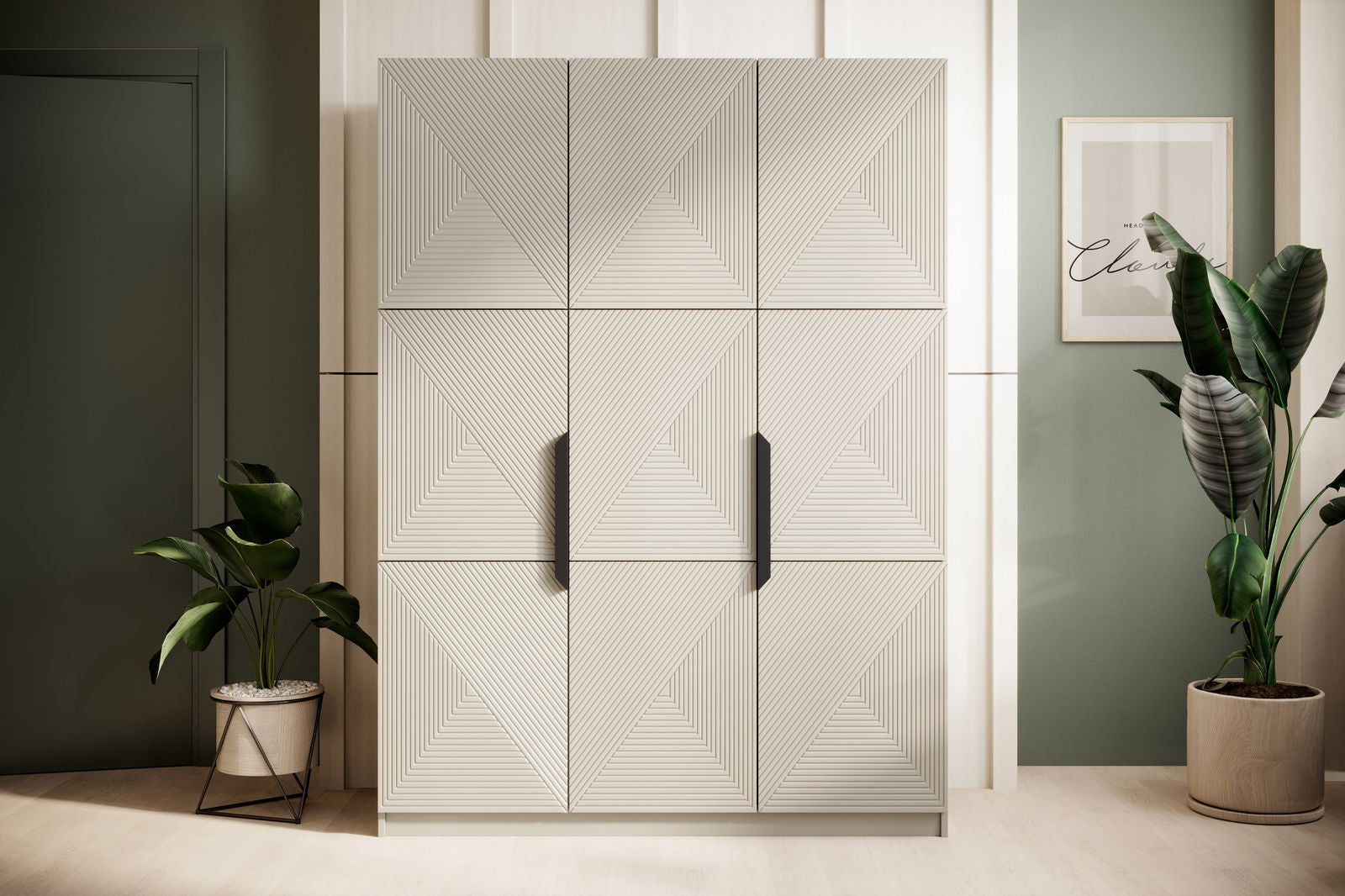 Szafa Asha 150 cm z metalowymi uchwytami - kaszmir / czarne uchwyty