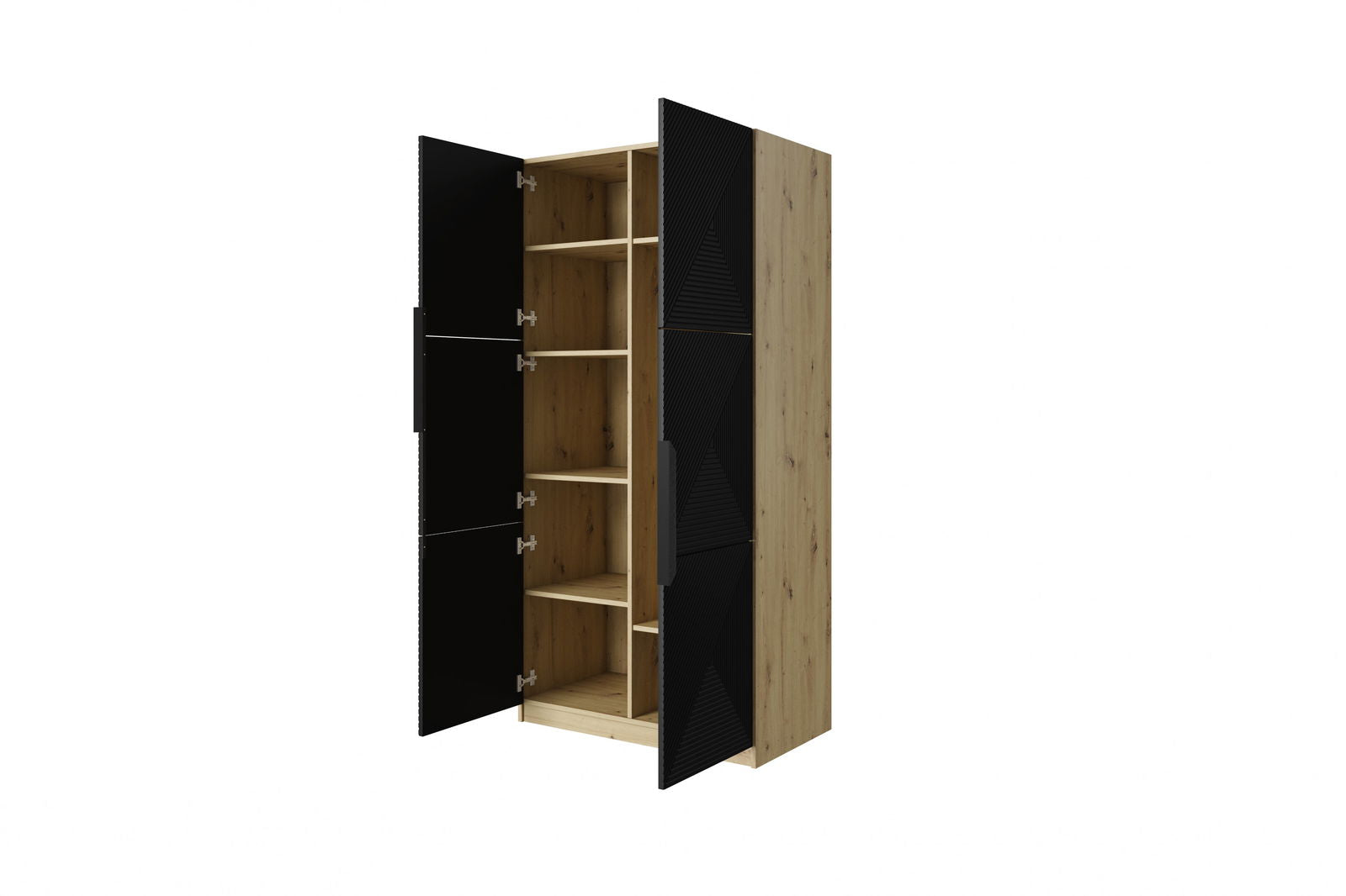 Szafa Asha z ryflowanym frontem i metalowymi uchwytami 100 cm - artisan / czarny mat / czarne uchwyty