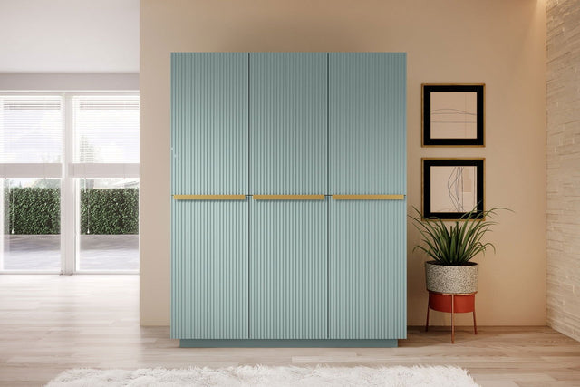 Szafa Nicole 150 cm - szałwia MDF / złote uchwyty