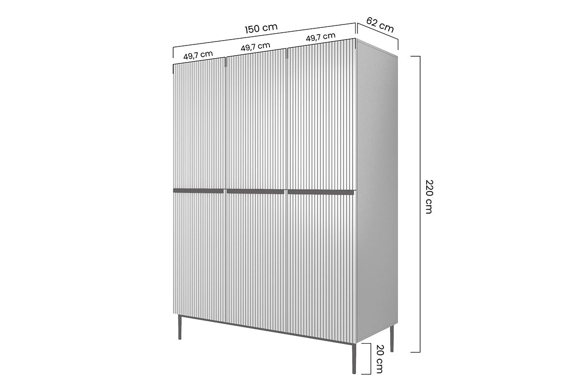 Szafa Nicole z metalowymi nogami 150 cm - biały mat / czarne nóżki