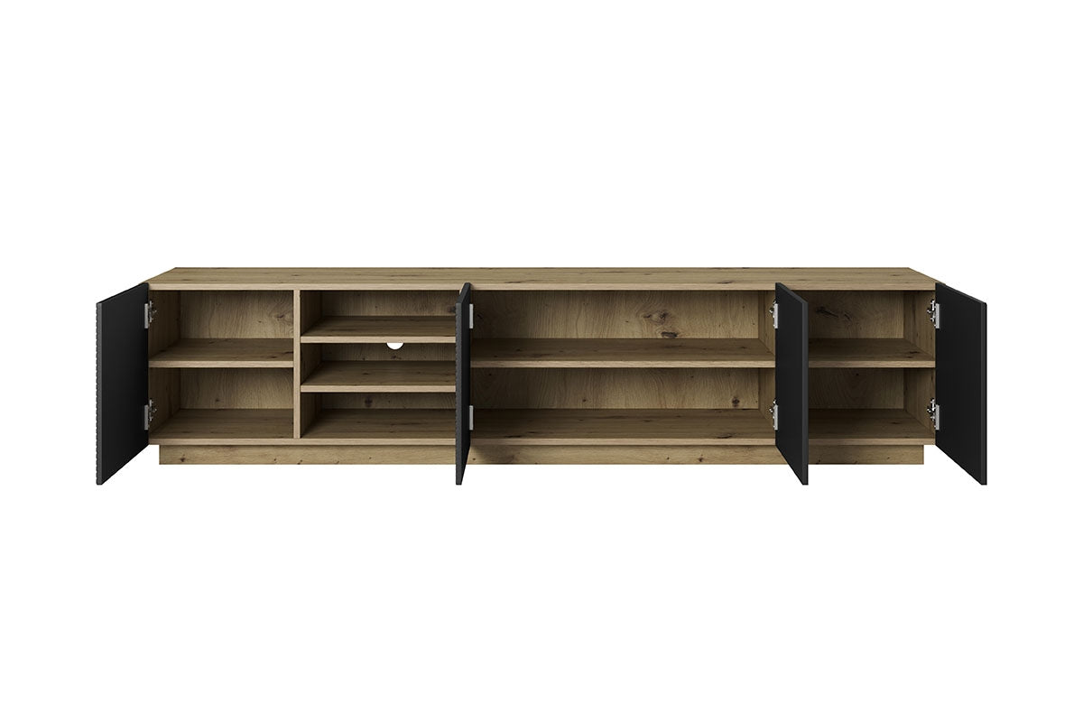 Szafka RTV Asha z ryflowanym frontem i wnęką 200 cm - artisan / czarny mat