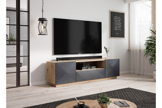 Szafka RTV Asha z szufladą i wnęką 167 cm - artisan / rivier stone mat