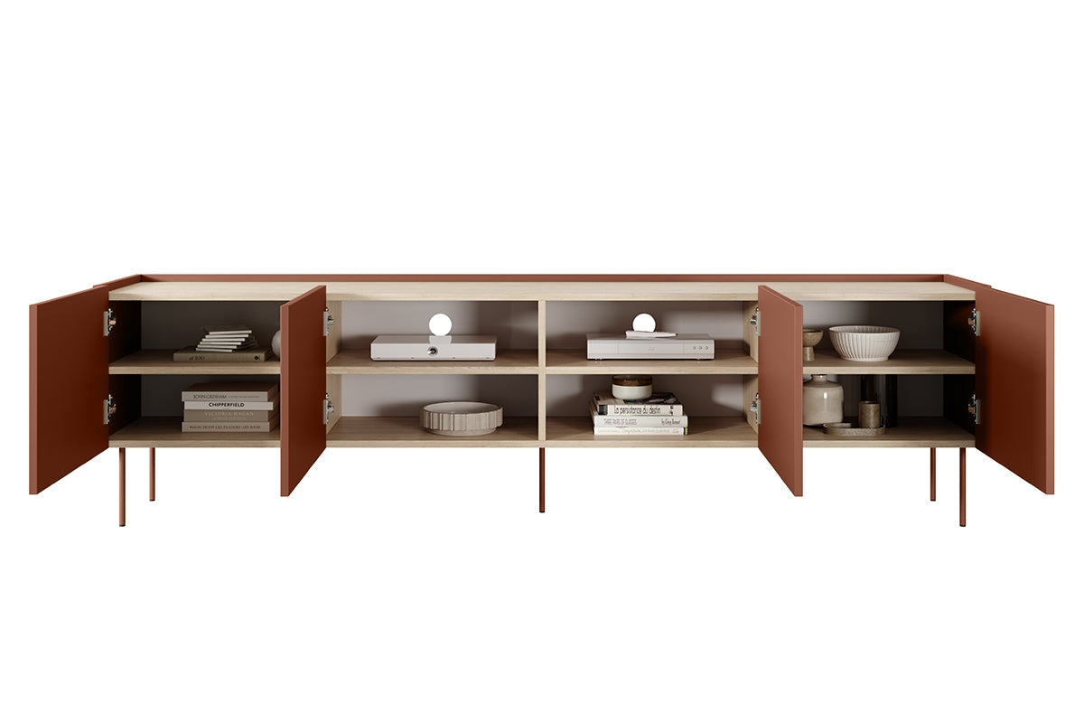 Szafka RTV Desin 220 cm z metalowymi nogami Desin - ceramic red / dąb nagano
