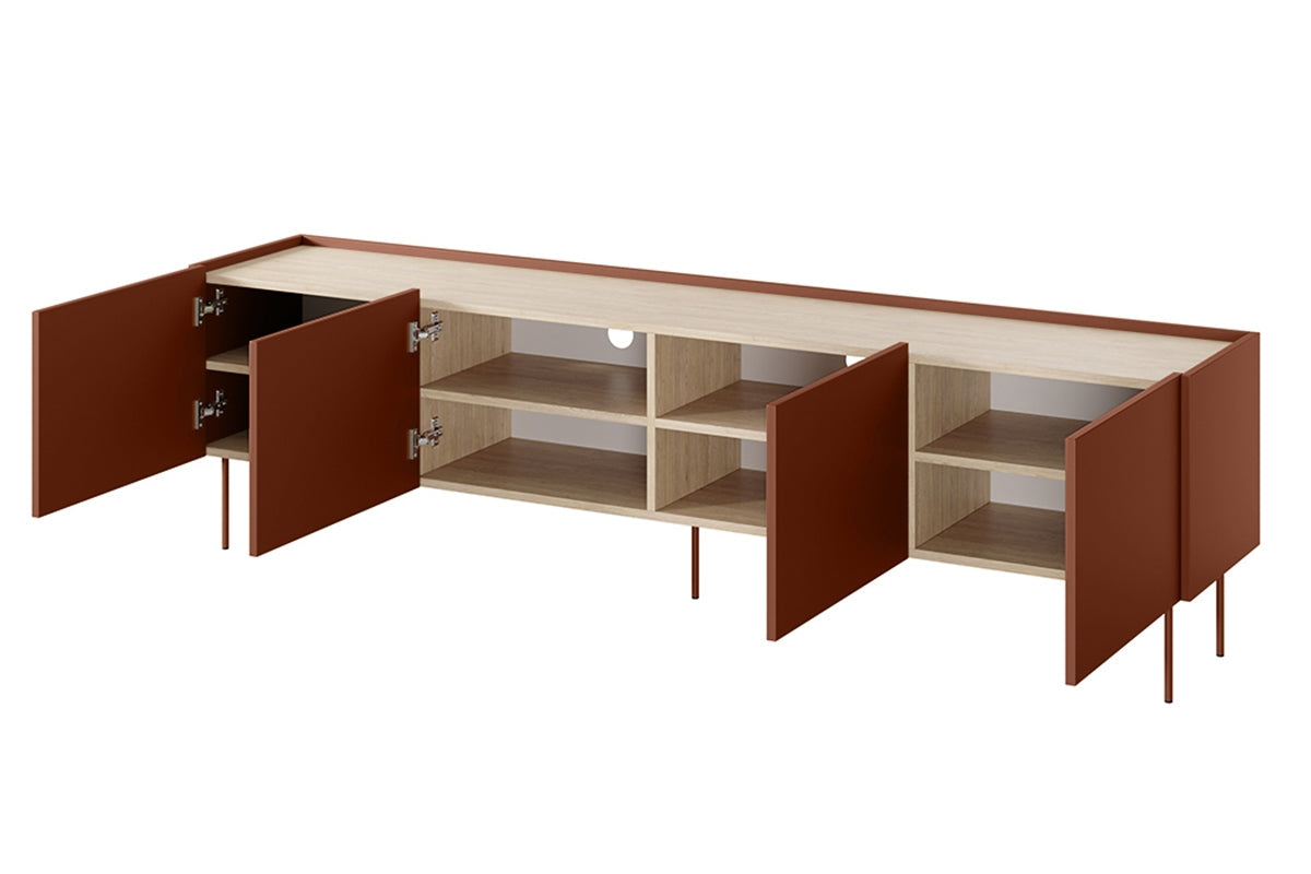 Szafka RTV Desin 220 cm z metalowymi nogami Desin - ceramic red / dąb nagano