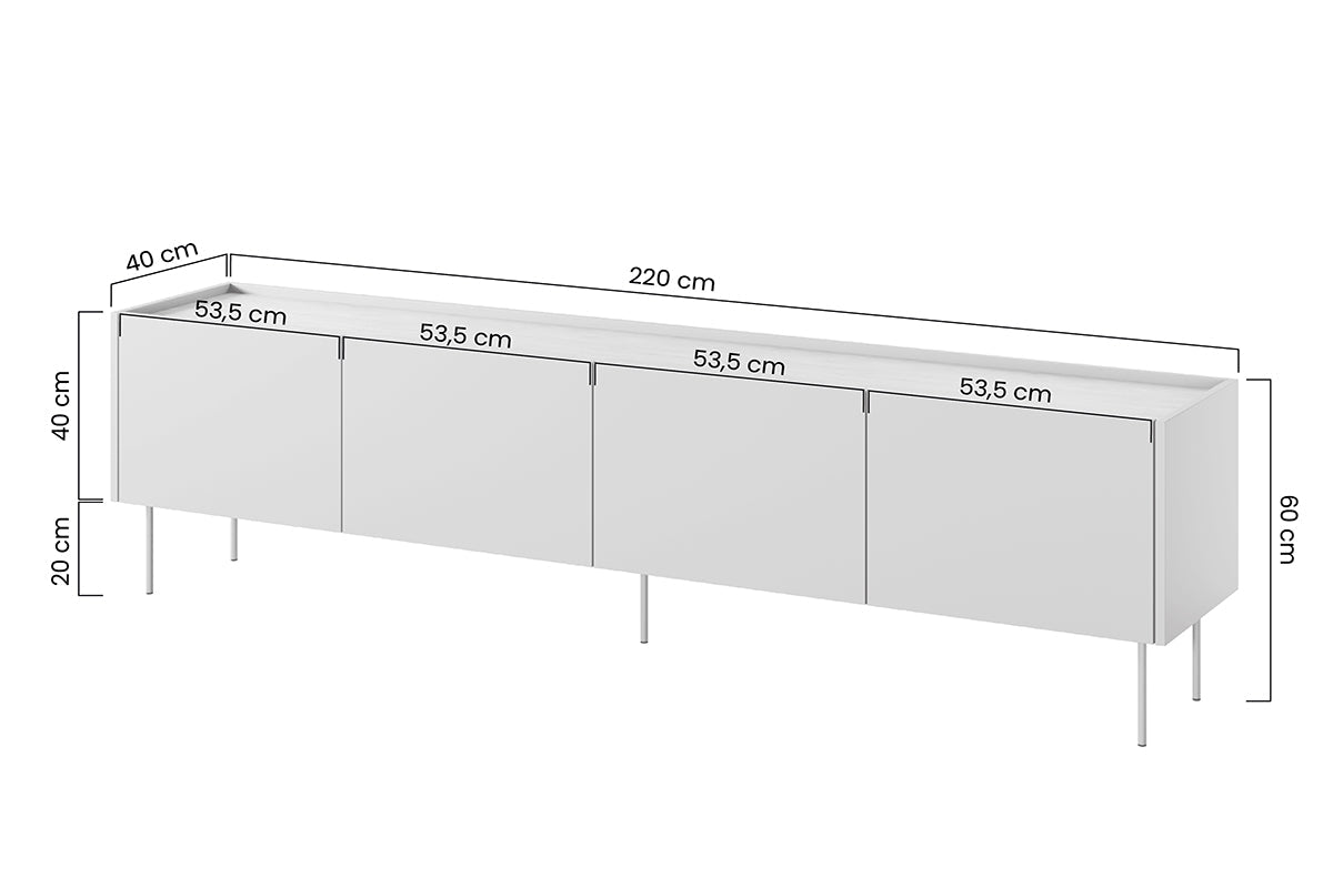 Szafka RTV Desin 220 cm z metalowymi nogami Desin - ceramic red / dąb nagano