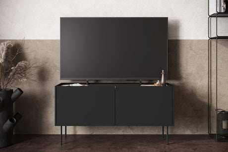 Szafka RTV Desin na metalowych nogach 120 cm - czarny mat / dąb nagano