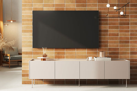 Szafka RTV Desin z ukrytą szufladą na metalowych nogach 220 cm - kaszmir / dąb nagano