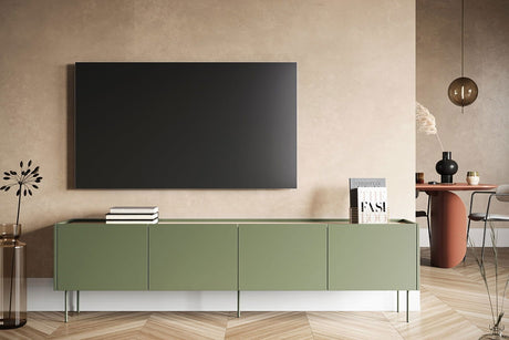 Szafka RTV Desin z ukrytą szufladą na metalowych nogach 220 cm - oliwka / dąb nagano
