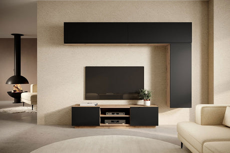 Szafka RTV Loftia Mini z wnękami 160 cm - artisan / czarny mat